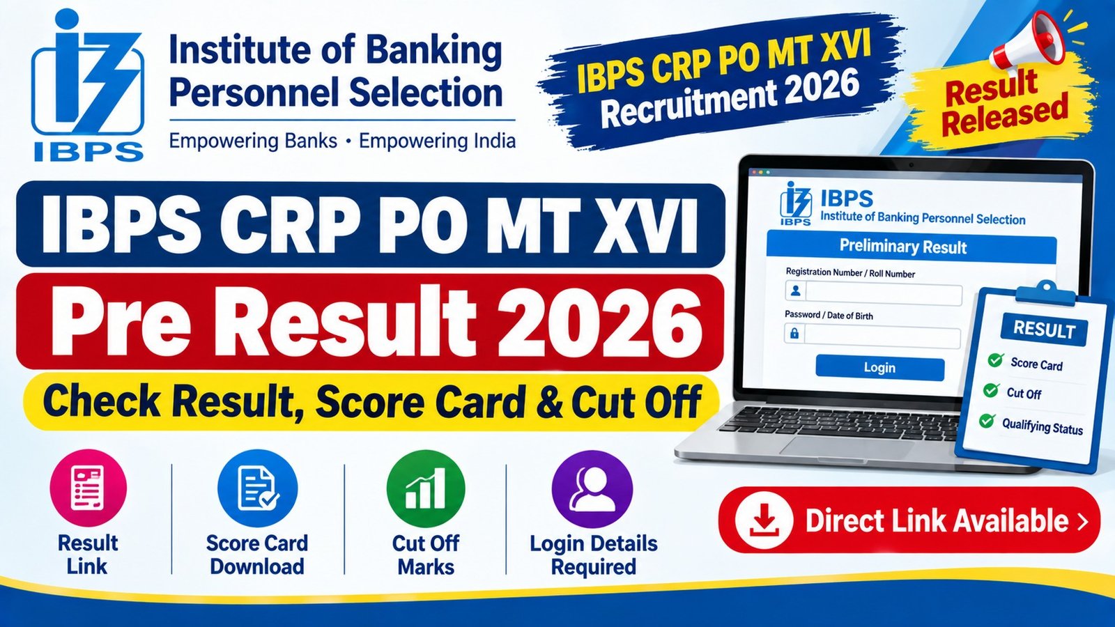 IBPS CRP PO MT XVI Pre Result 2026