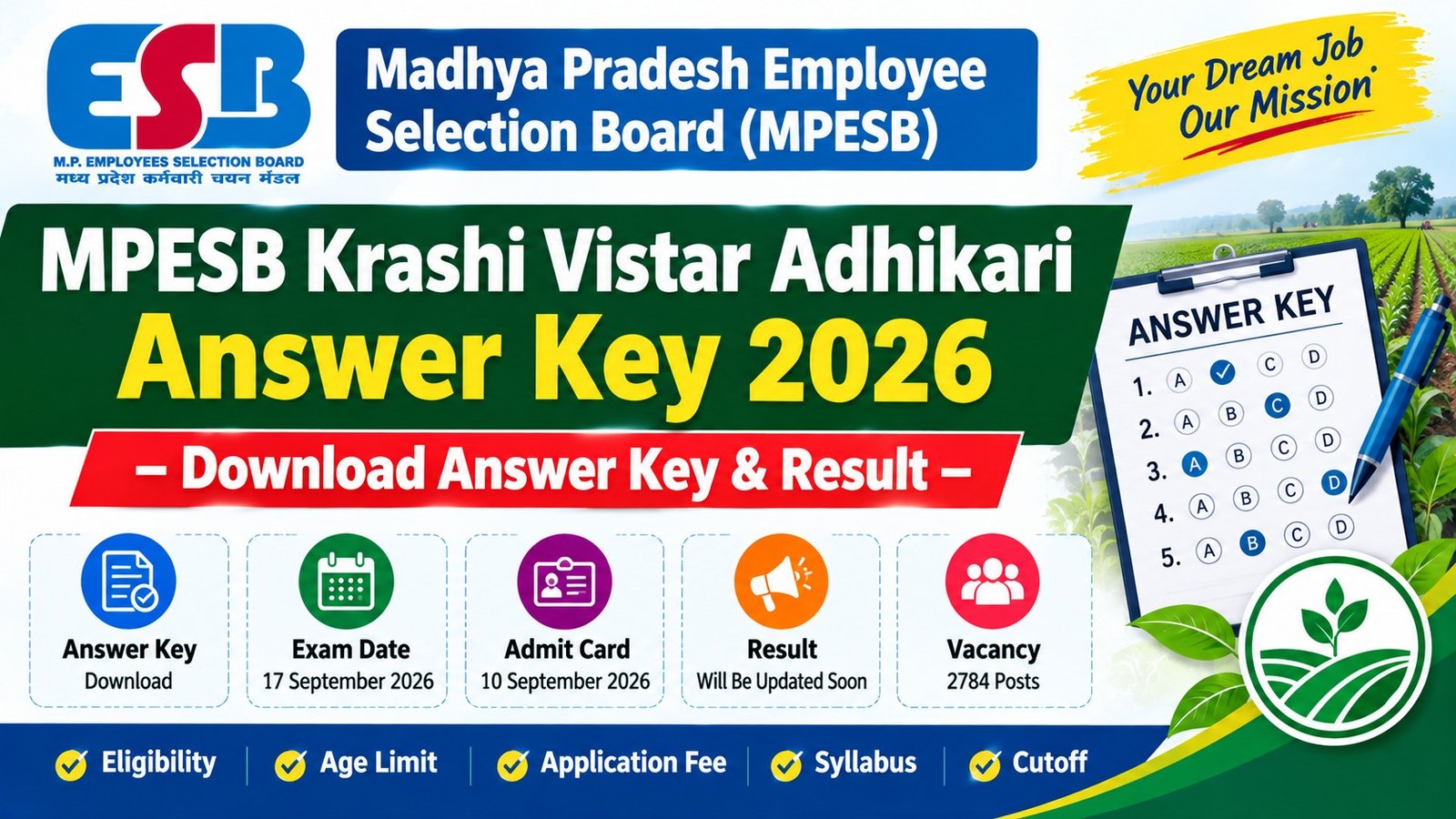 MPESB Krashi Vistar Adhikari Answer Key 2026