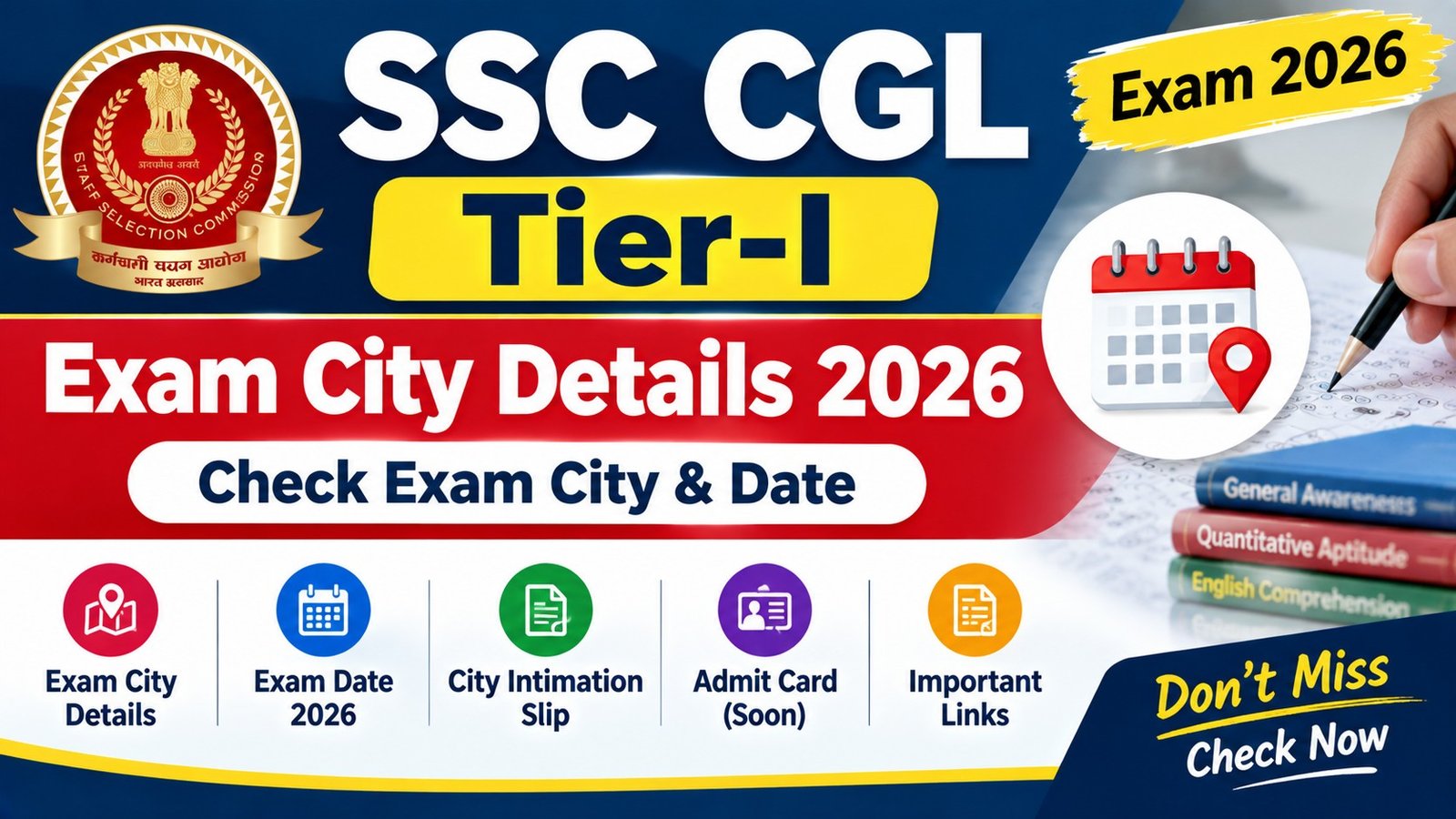 SSC CGL Tier-I Exam City Details 2026