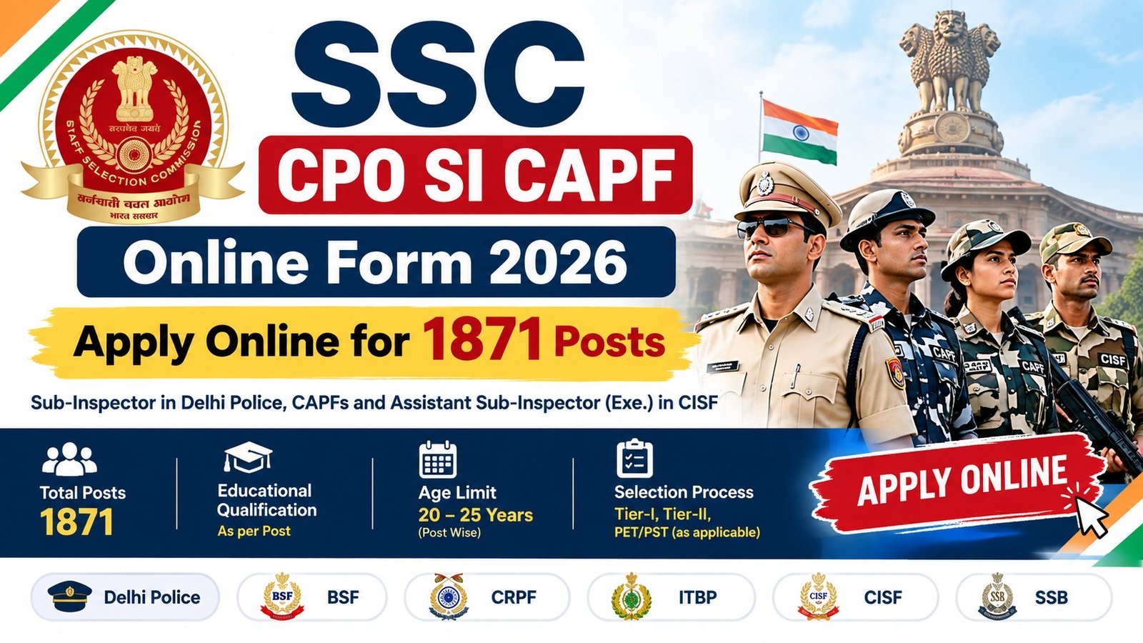 SSC CPO SI CAPF Online Form 2026