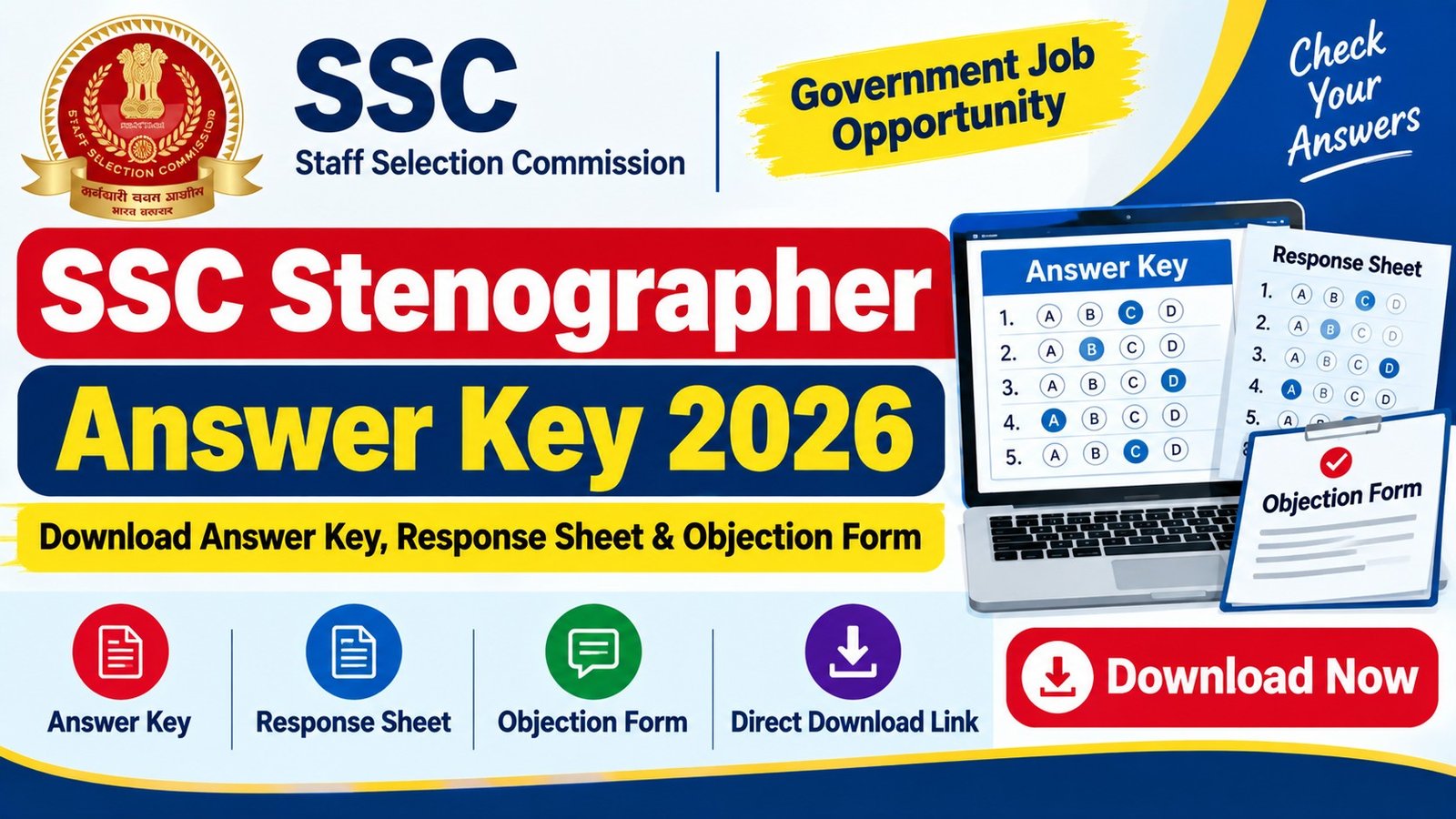 SSC Stenographer Answer Key 2026 Grade C and D Response Sheet