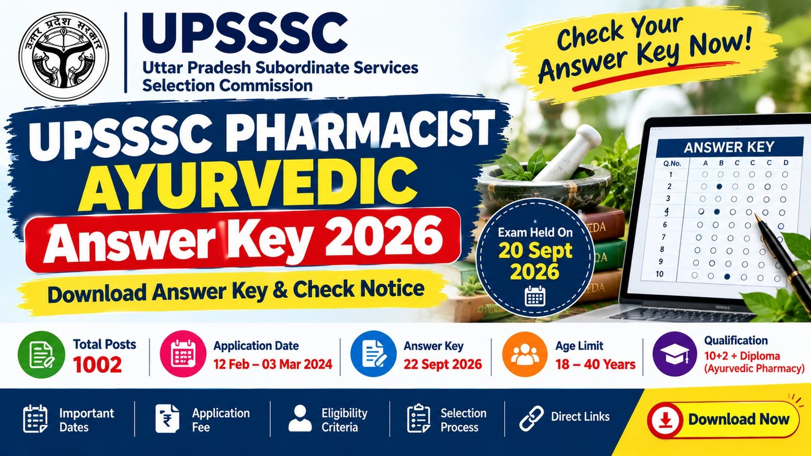 UPSSSC Pharmacist Ayurvedic Answer Key 2026