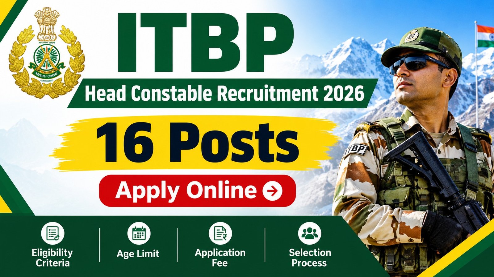 ITBP Head Constable Education & Stress Counsellor Recruitment 2026 – 16 Posts