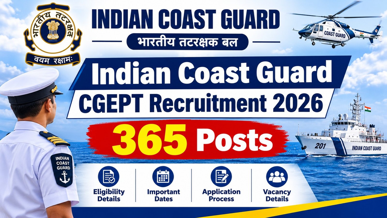 Indian Coast Guard CGEPT 01/2027 and 02/2027 Recruitment 2026 – 365 Posts